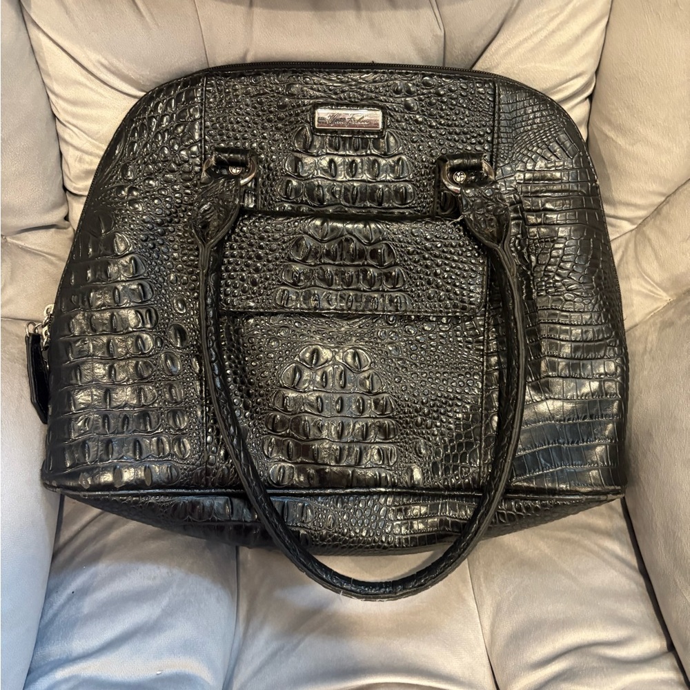 Marc Fisher Black Crocodile-Embossed Shoulder Bag